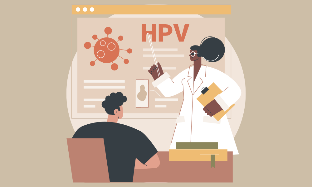 HPV in Men: Risks, Symptoms, and Screening Considerations cartoon